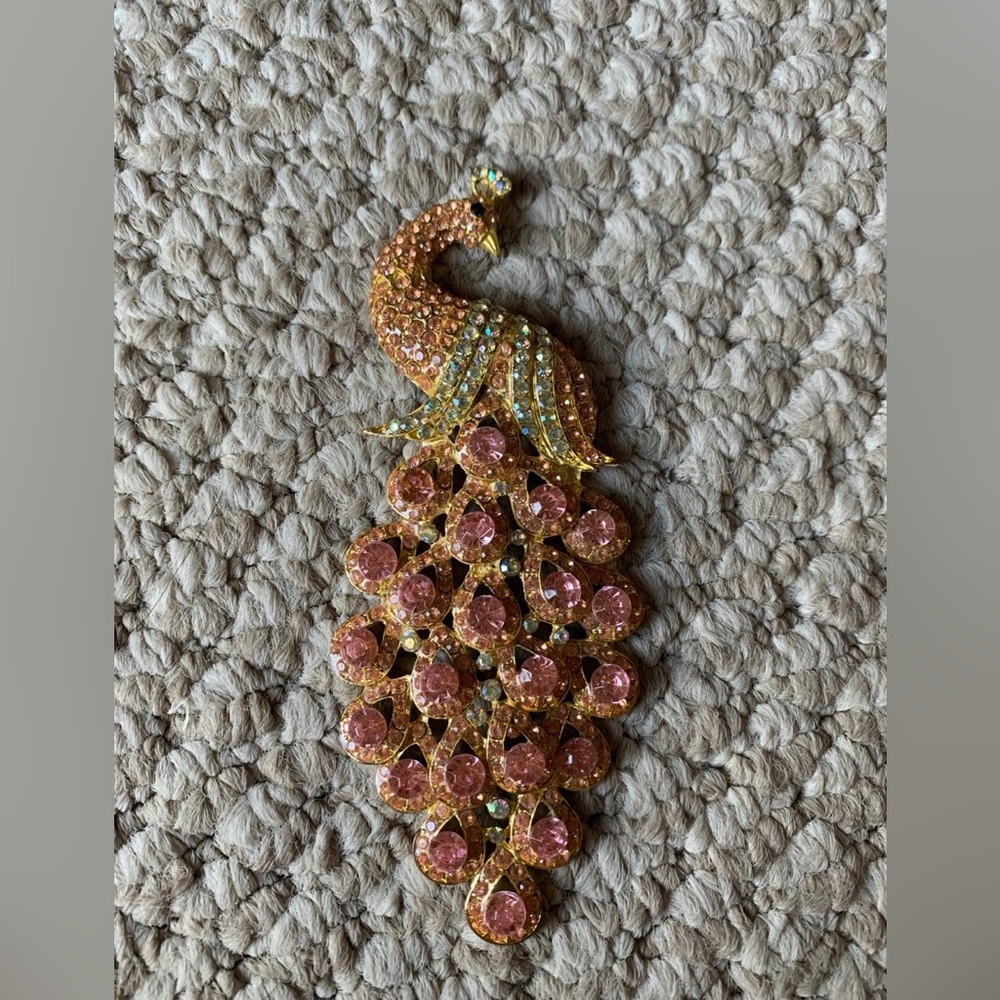 Peacock Rhinestone decorative gold-tone metal brooch blank